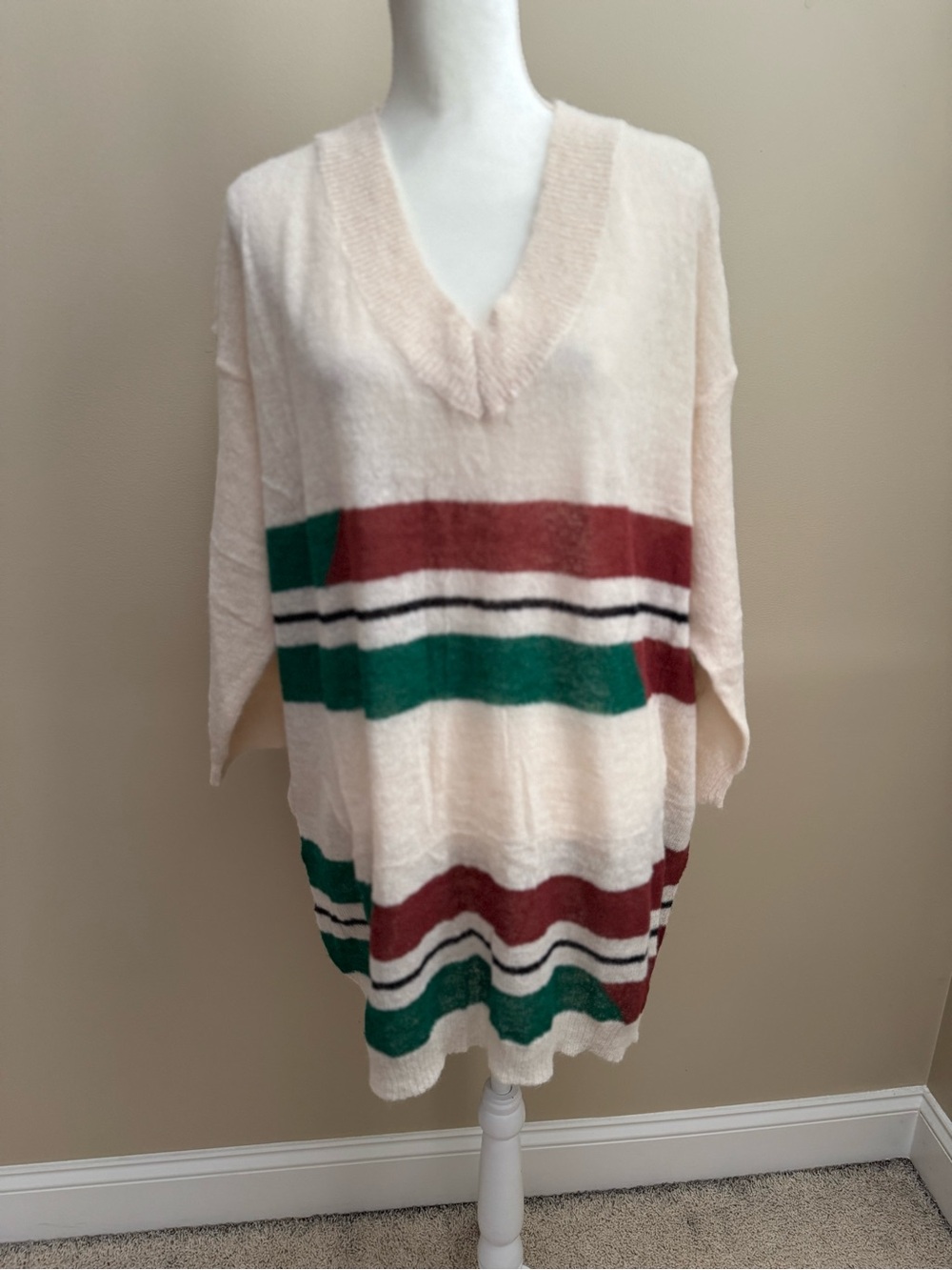 Main Strip Mohair Wool Blend Oversized Striped Tunic Sweater NWT